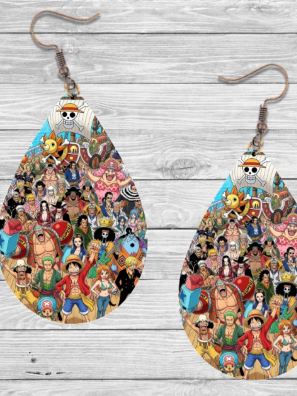 One Piece Earrings: Anime Wooden Teardrop Hypoallergenic Earrings